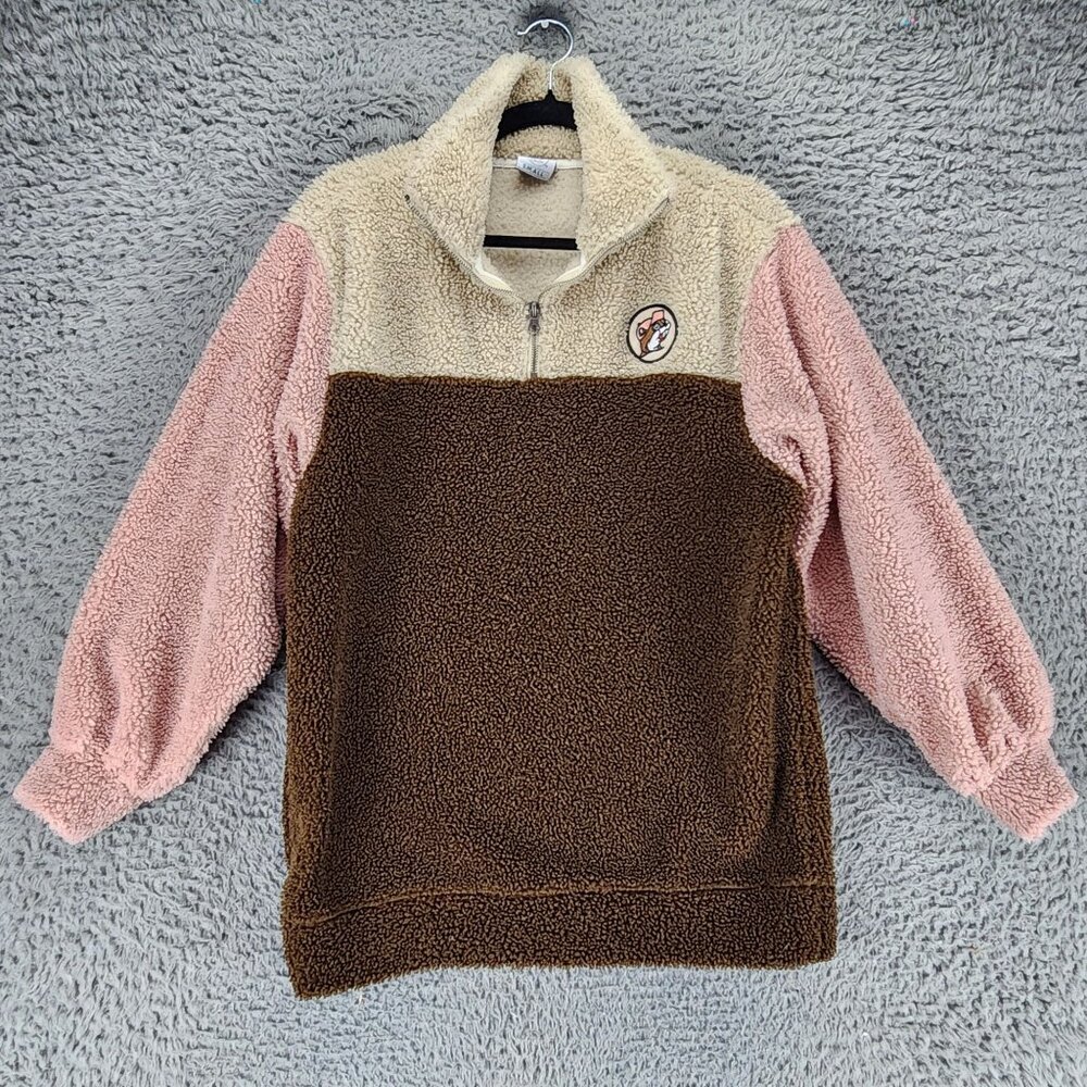 Bucees Sweater Womens Small Brown Fleece Long Sleeve 1/4 Zip Pullover *GUC*